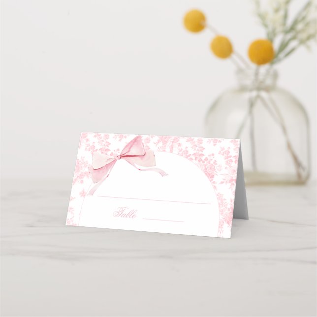 Pink Floral Bow Baby Shower Table Numbers Tents Place Card (Front)