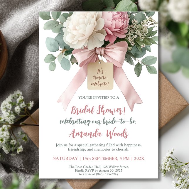 Pink Floral Bow Bridal Shower Invitation (Creator Uploaded)
