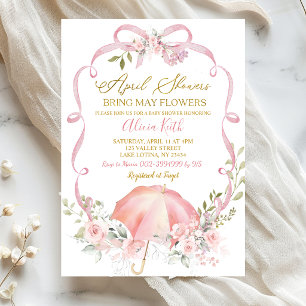Pink Floral Bow Coquette April Shower Invitation