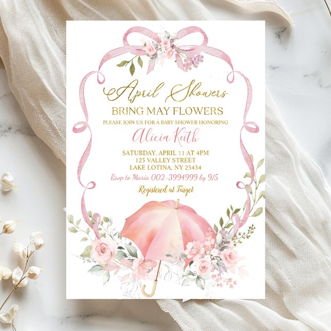 Pink Floral Bow Coquette April Shower Invitation (Creator Uploaded)