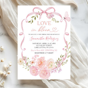 Pink Floral Bow Coquette Love in bloom Invitation