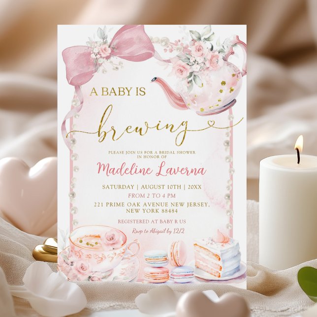 Pink Floral Bow Coquette Pearl Baby Shower Invitation (Creator Uploaded)
