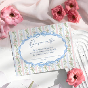 Pink Floral Bow Diaper Raffle Ticket Enclosure Card