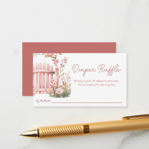 Pink Floral Bow Girl Baby Shower Diaper Raffle Enclosure Card
