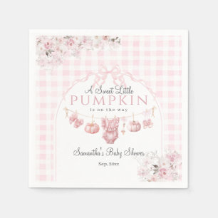 Pink Floral Bow Little Pumpkin Girl Baby Shower Napkin