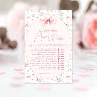 Pink Floral Bow Mummy or Dadddy Baby Shower Game