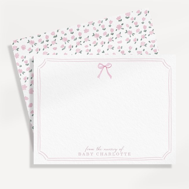 Pink Floral Bow Nursery Note Card (Creator Uploaded)