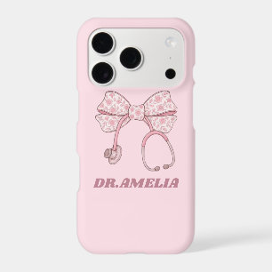 Pink Floral Bow Stethoscope Doctor Name Design
