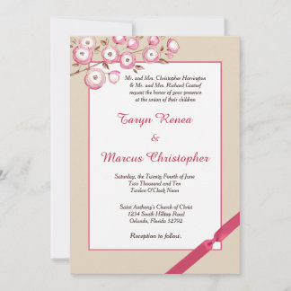 Pink Floral Branch 5x7 Wedding Invitation