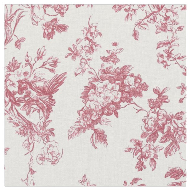 Pink Floral Branch Toile Pattern Fabric (Close Up)