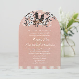 Pink Floral Branch Vintage Love Birds Wedding #2 Invitation