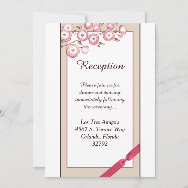 Pink Floral Branch Wedding 3.5x7 Reception Card (Front)