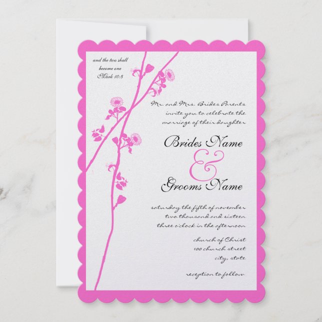 Pink Floral Branch Wild Flower Wedding Invitation (Front)