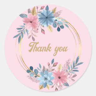 Pink floral bridal/baby shower Thank you Classic Round Sticker
