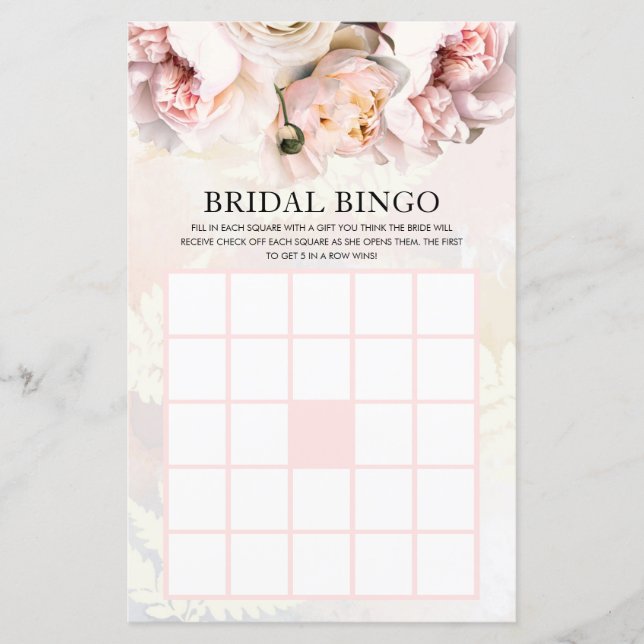 Pink Floral Bridal Bingo Game Card (Front)