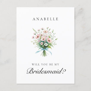 Pink Floral Bridal Party Bridesmaid Proposal Postcard