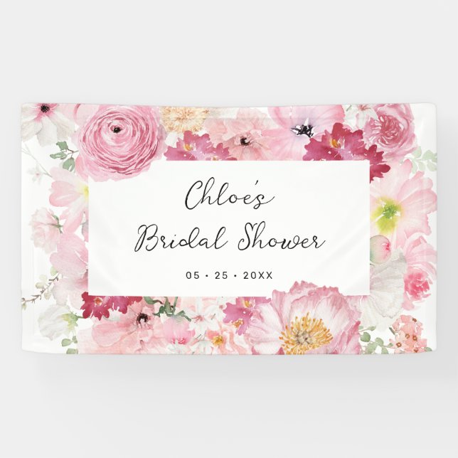 Pink Floral Bridal Shower Banner (Horizontal)