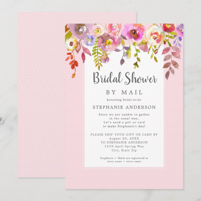 Pink Floral Bridal Shower by mail Invitation (Front/Back)