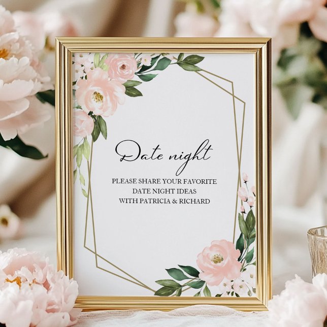 Pink Floral Bridal Shower Date Night Jar Sign (Creator Uploaded)
