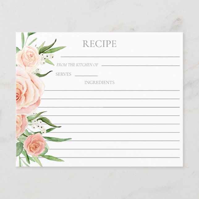 Pink Floral Bridal Shower Double Sided Recipe Card (Front)