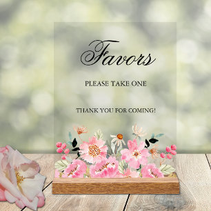 Pink Floral Bridal Shower Favours Acrylic Sign