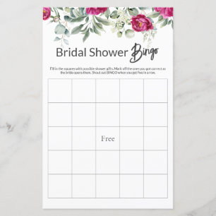 Pink Floral Bridal Shower Game BINGO