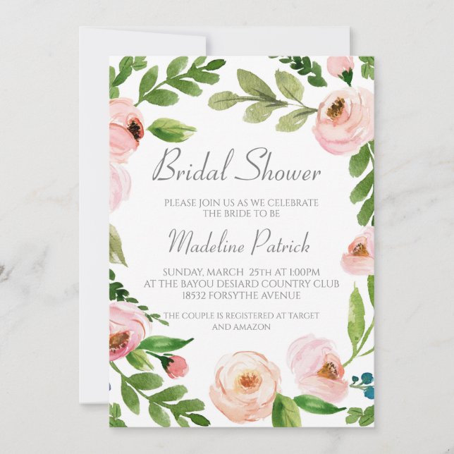 Pink Floral Bridal Shower Invitation (Front)