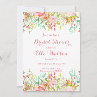 Pink Floral Bridal Shower Invitation