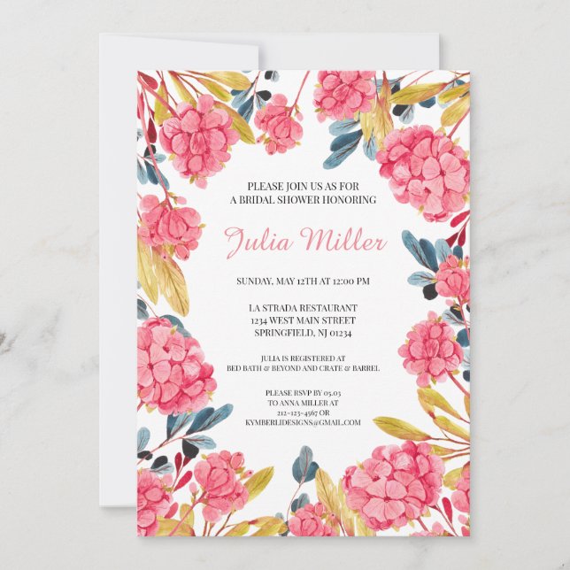 Pink Floral Bridal Shower Invitation (Front)