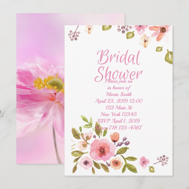 Pink Floral Bridal Shower Invitation (Front/Back)
