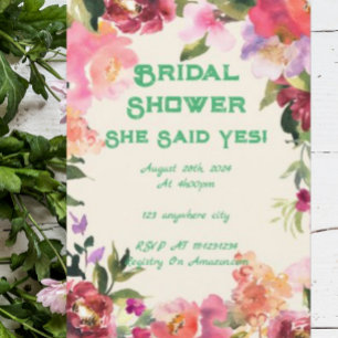 Pink floral bridal shower invitation 