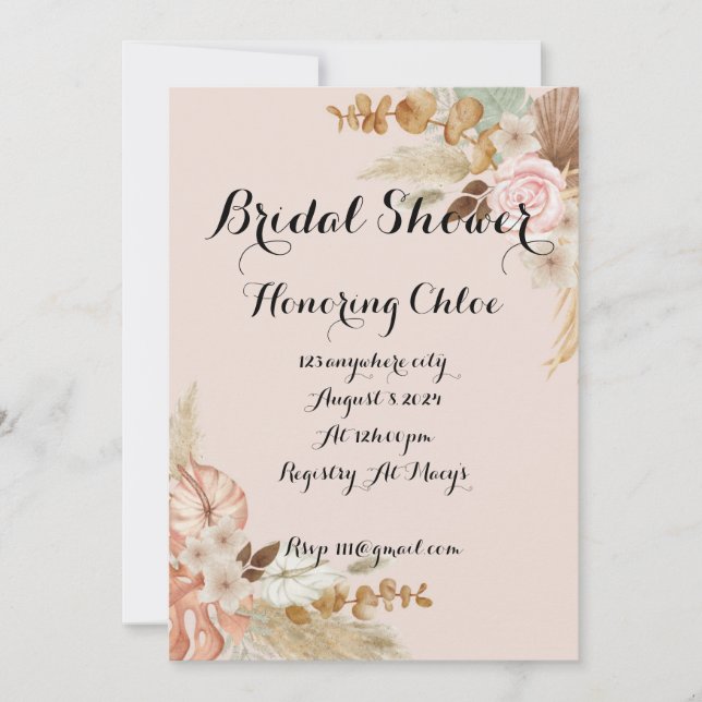 Pink floral bridal shower invitation  (Front)