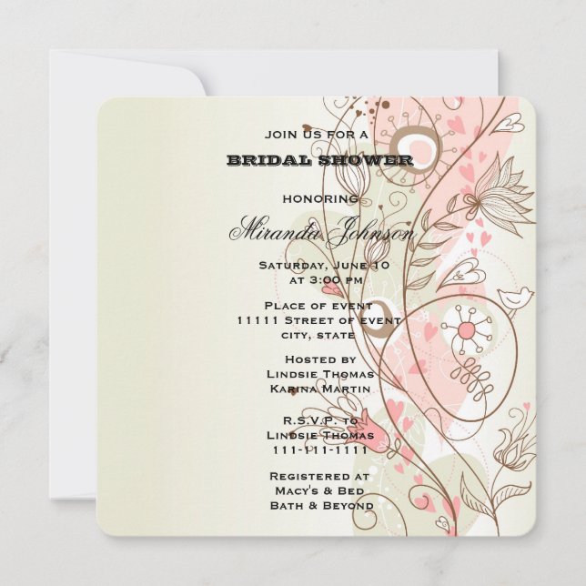 Pink Floral Bridal Shower Invitation (Front)