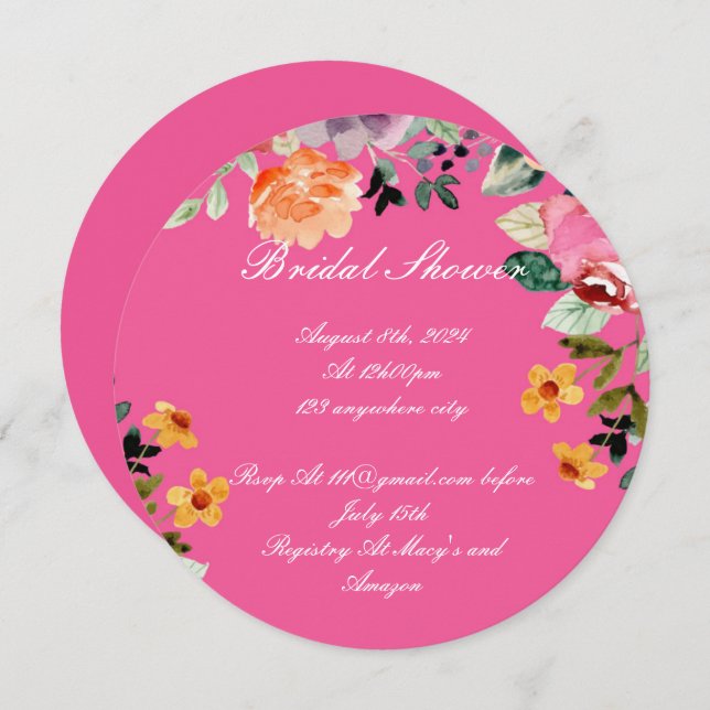 PINK FLORAL BRIDAL SHOWER INVITATION (Front/Back)