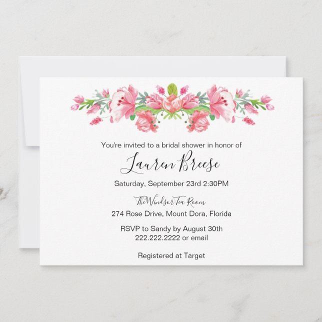 Pink Floral Bridal Shower - Invitation (Front)