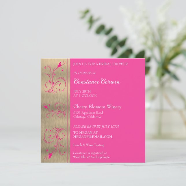 Pink Floral Bridal Shower Invitation (Standing Front)