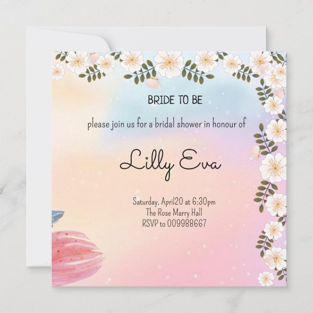 pink floral bridal shower invitation card (Front)