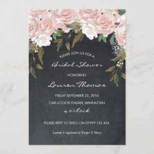 pink floral bridal shower invitation chalkboard