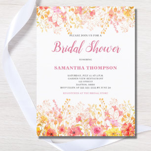 Pink Floral Bridal Shower Invitation Postcard