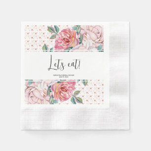 Pink Floral Bridal Shower Paper Coined Napkin
