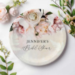 Pink Floral Bridal Shower Paper Plate<br><div class="desc">Pink Floral Bridal Shower Paper Plates. Designed in an Elegant Soft Blush Pink and White Peony and Roses. Matching items in our store Cava Party Designs.</div>