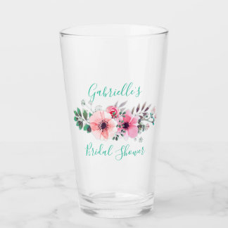 Pink Floral Bridal Shower Personalised Drinkware Glass