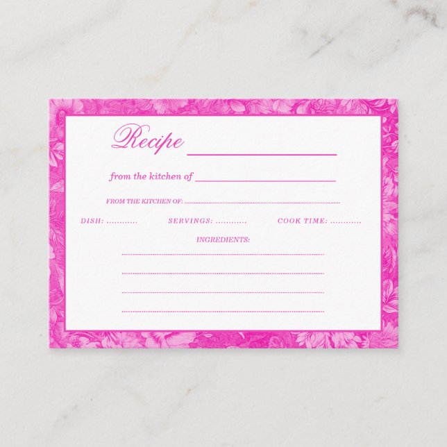 PInk Floral Bridal Shower Recipe Enclosure Card (Front)