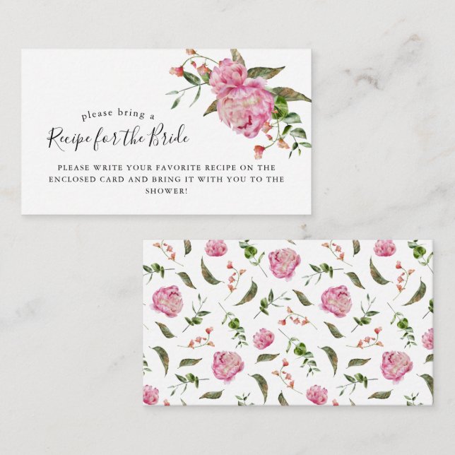 Pink Floral Bridal Shower Recipe Request  Enclosure Card (Front/Back)