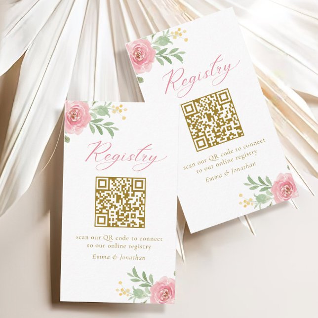 Pink Floral Bridal Shower Registry Qr Code Enclosure Card (Creator Uploaded)