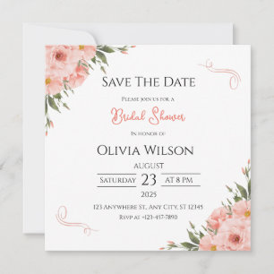 Pink Floral Bridal Shower Save The Date Card
