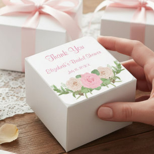 Pink Floral Bridal Shower Square Sticker