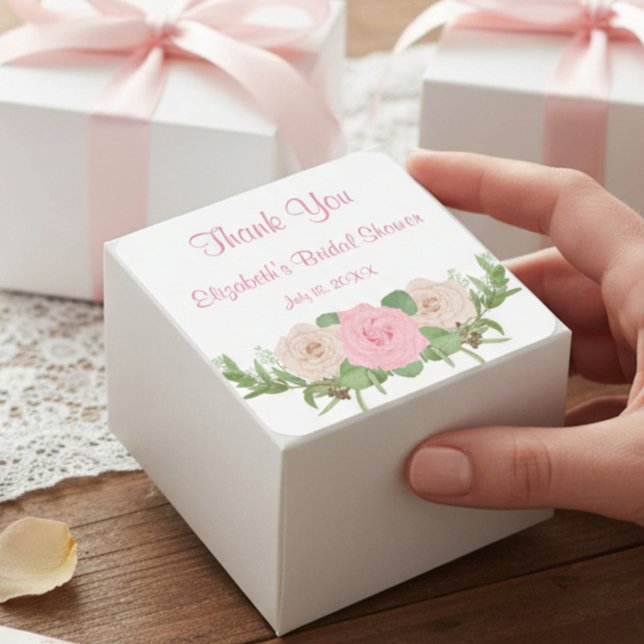 Pink Floral Bridal Shower Square Sticker (Creator Uploaded)
