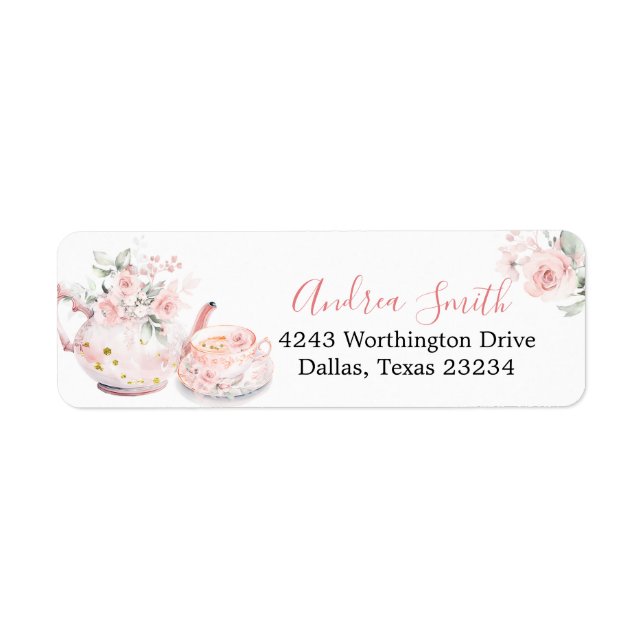 Pink Floral Bridal Shower Tea Party Address Label (Front)
