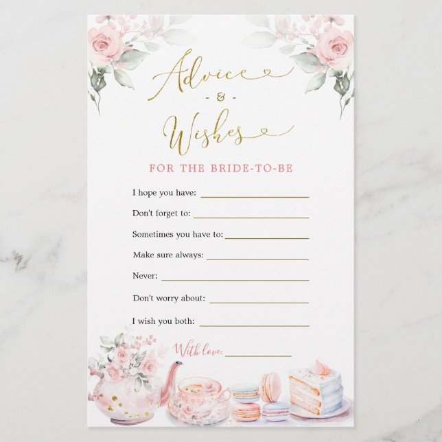 Pink Floral Bridal Shower Tea Party Advice Card (Front)